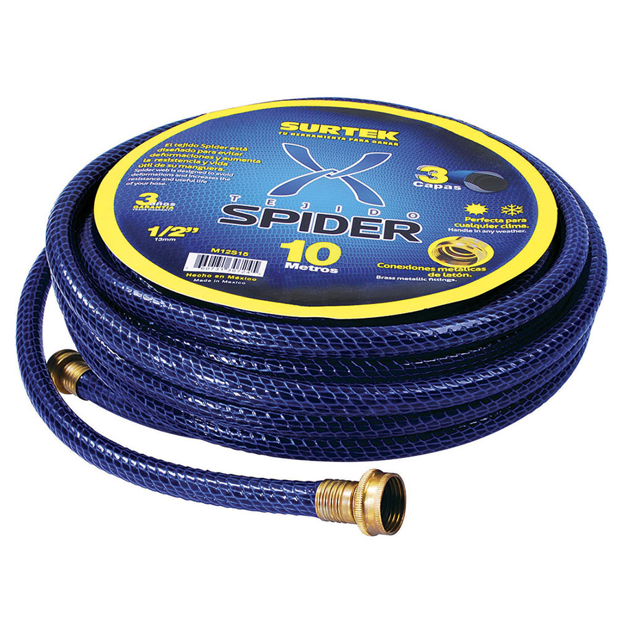 [SUR-M12S20] Manguera Spider 1/2in Armada, Conector Metálico 15m Surtek