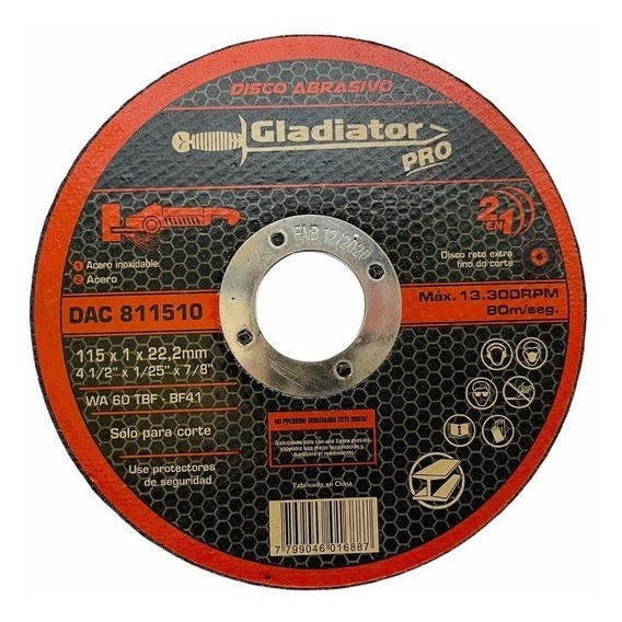 [SYN-DAC811510] Disco Abrasivo de corte 4 1/2" x 1/125" x 7/8" Gladiator DAC811510