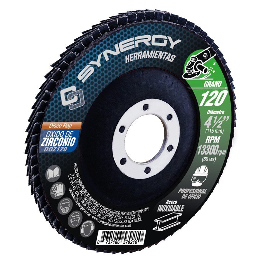 [SYN-DOZ120] Disco laminado 4.1/2"x7/8" Grano 120 Oxido de Aluminio