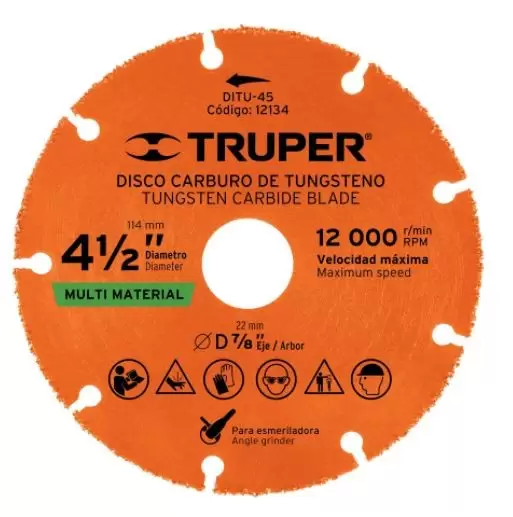 [TRUP-12134] Disco de carburo de Tungsteno 4-1/2", multiusos 12134