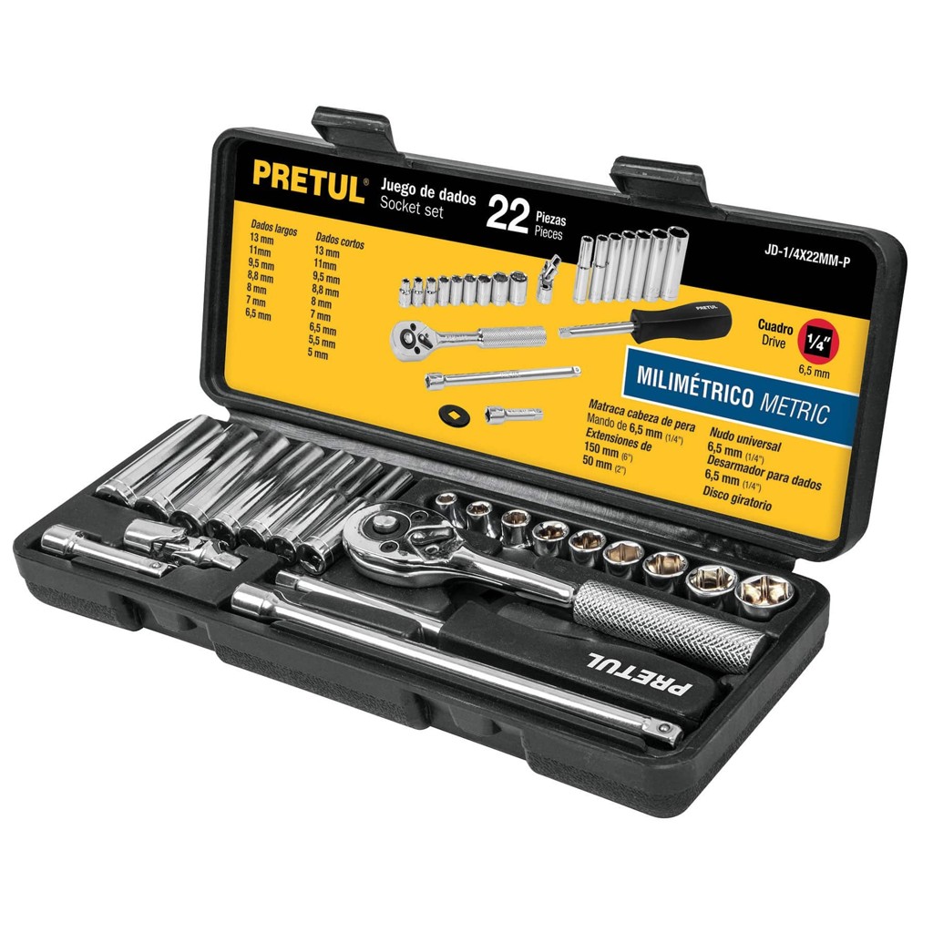 [TRUP-23980] Autocle Cuadro 1/4" 22 Piezas Milimétricos, Pretul 23980