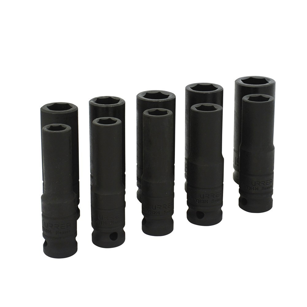 [URR-73212M] Juego de dados largos de impacto cuadro de 1/2" metricos 6 puntas 10 piezas Urrea 73212M