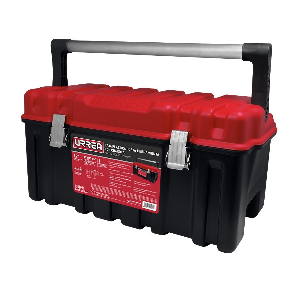[URR-CPU17AR] CPU17AR Caja portaherramientas plástica con broches metálicos charola y tapa roja 17" x 9" x 8" Urrea