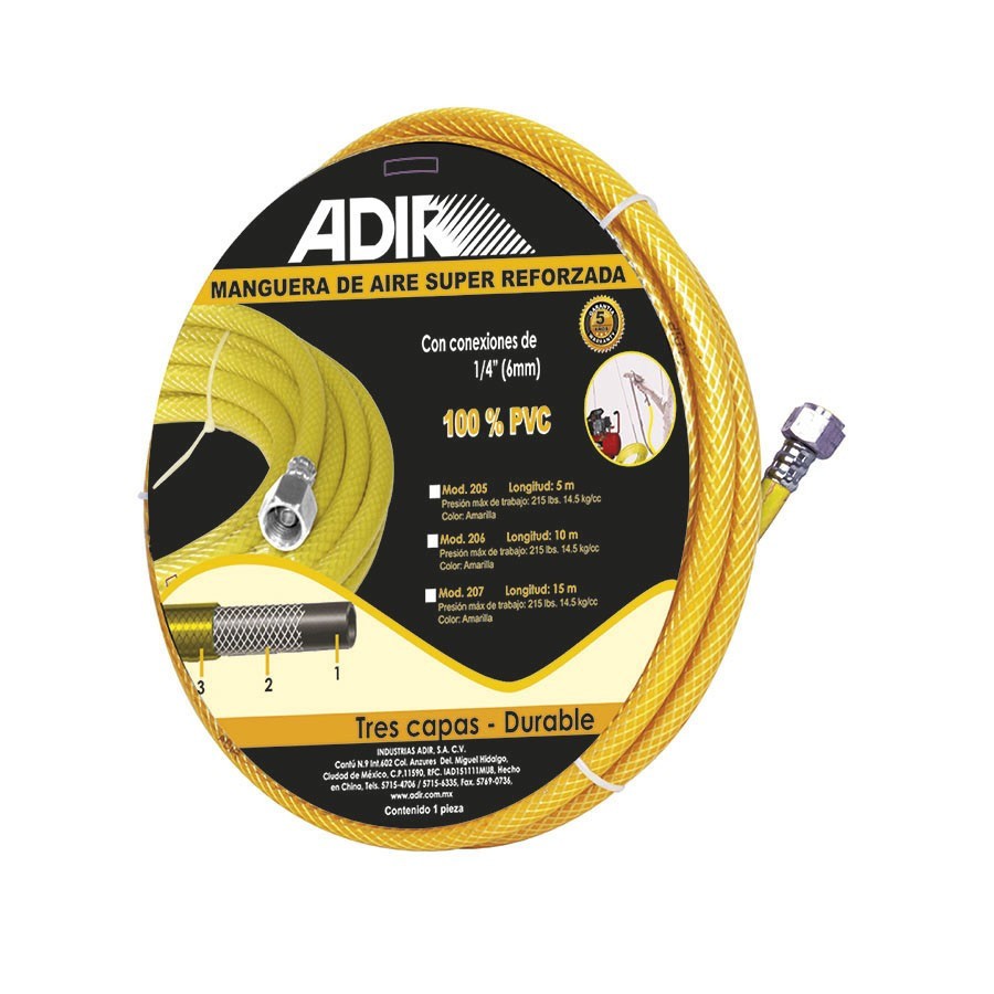 [ADIR206] manguera amarilla 10 m conex. 1/4 215 psi