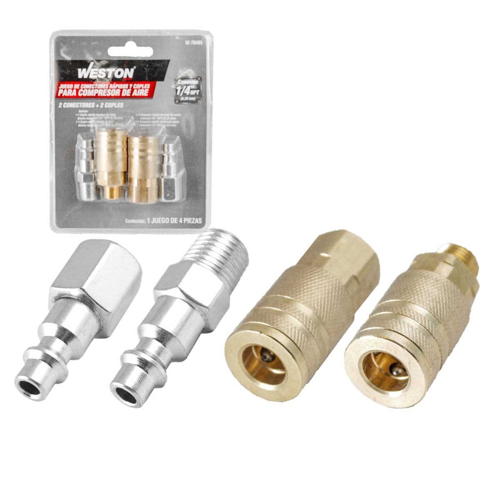 [WEST-W70485] Jgo de 2 conectores rapidos y 2 coples para compresor 1/4 WEST-W70485