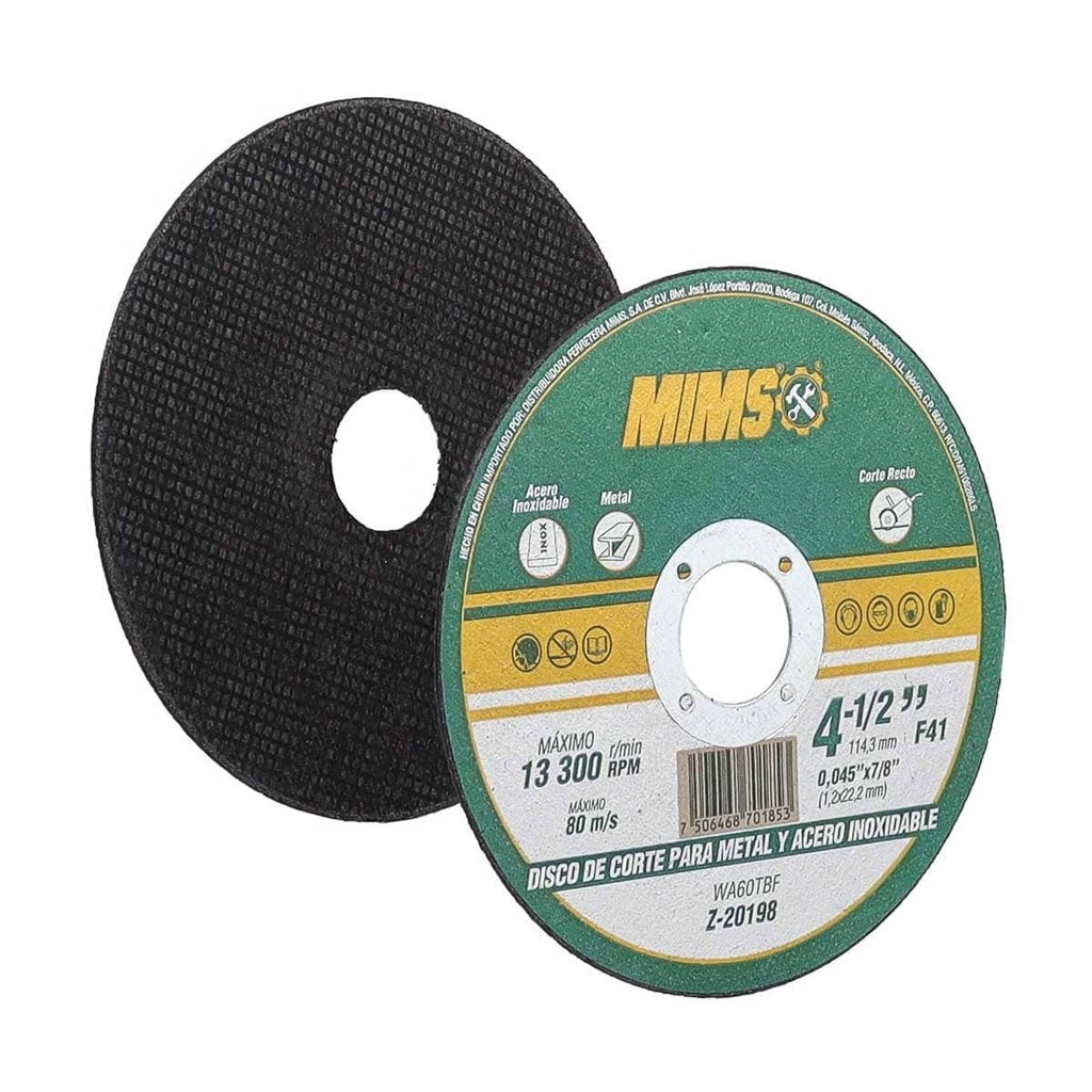 [WEST-Z20198] Disco D/Corte P/Inoxidable Y Metal 4-1/2'' X 0.045''(1.4) X 7/8''