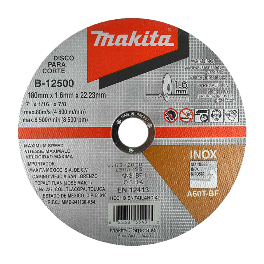 [B12500] Disco Abrasivo 7 -1/16" Acero Inoxidable