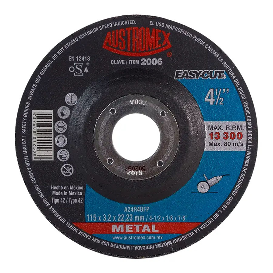 [AUS2006] Disco P/Corte Metal 4 1/2" X 1/8" X 7/8" (Cubo) Easy Cut
