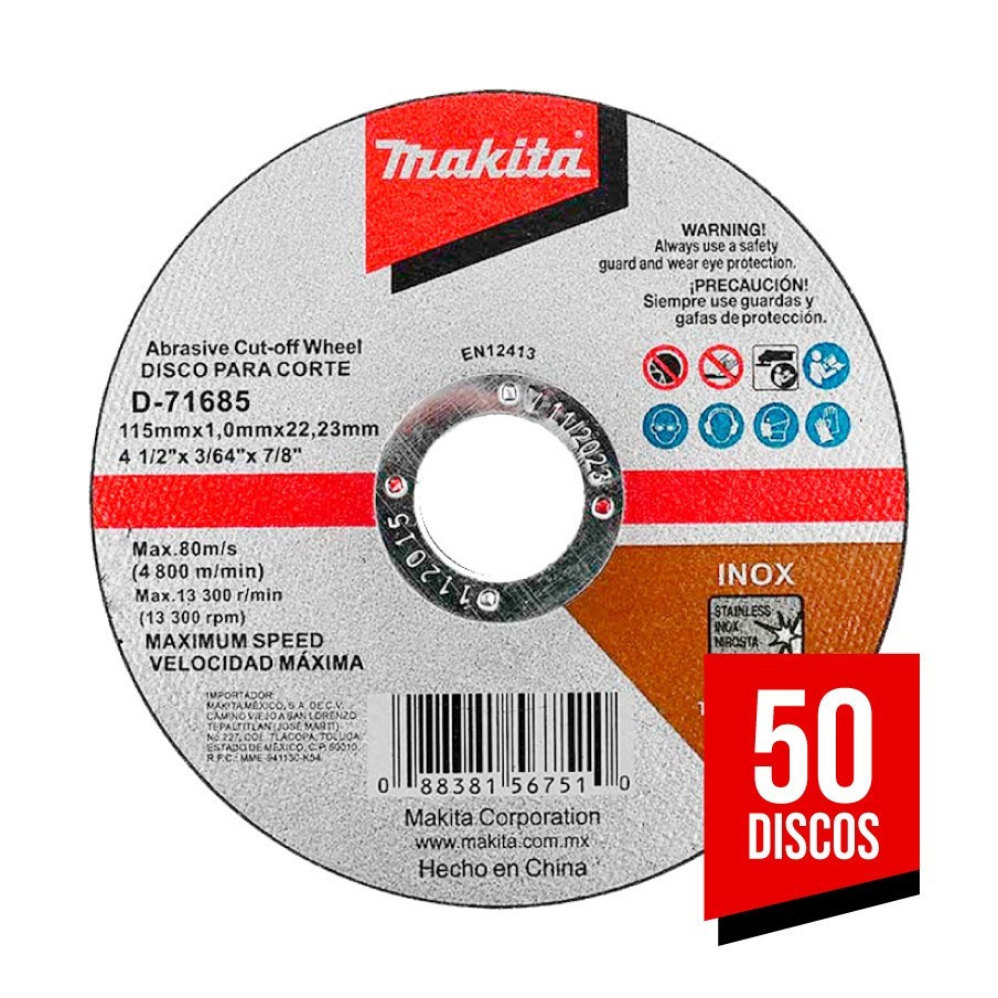 [D71685KIT] Disco Abrasivo para Corte 4-1/2" x 3/64" x 7/8"  50 PZAS