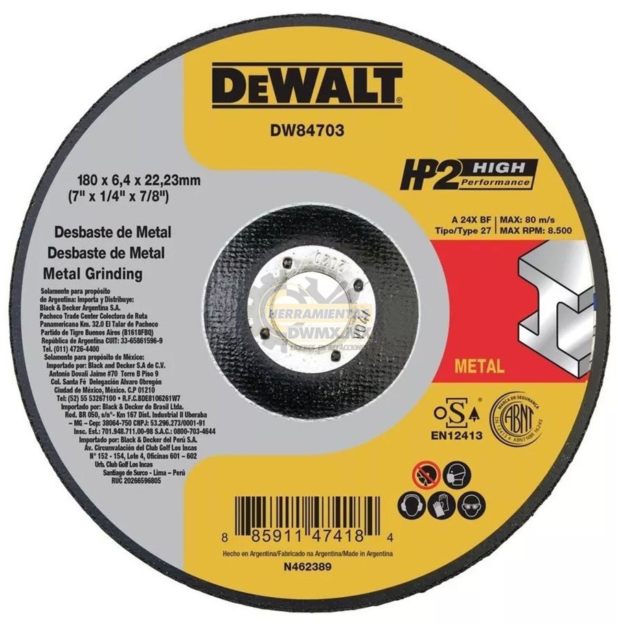 [DW84703] DISCO DESBASTE 7" PARA METAL DEWALT